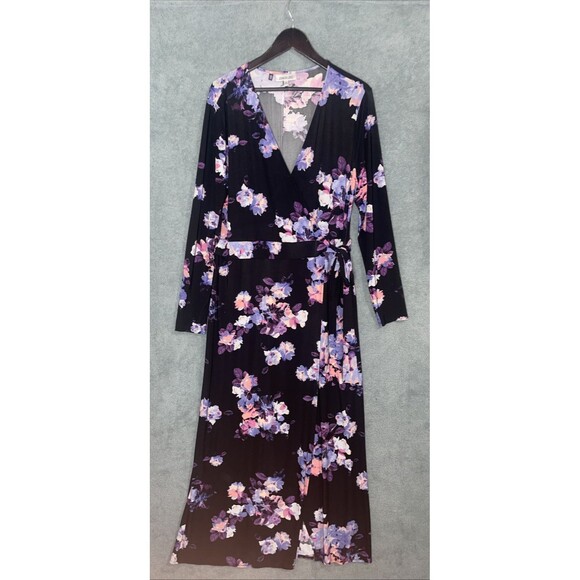 Jennifer Lopez Womens Maxi Dress Size XL Stretch Floral Faux  Wrap Boho Fall - Picture 1 of 12